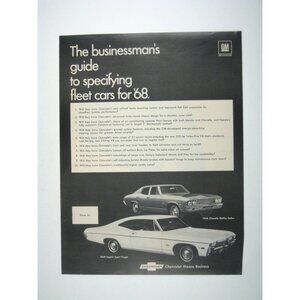 1968 Chevrolet Dealer Promo Guide Print Fleet Cars Impala Sport Coupe Chevelle
